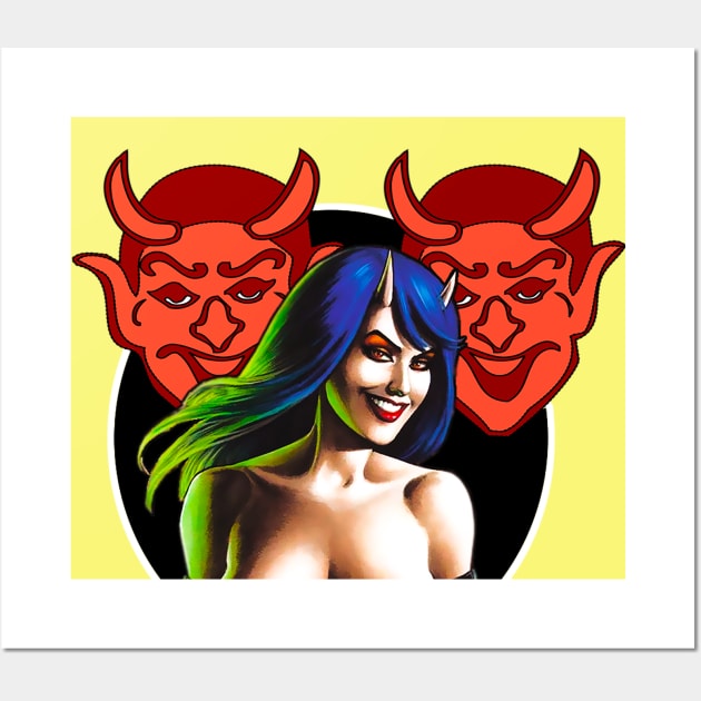 Devil girl with blue hair Wall Art by Marccelus